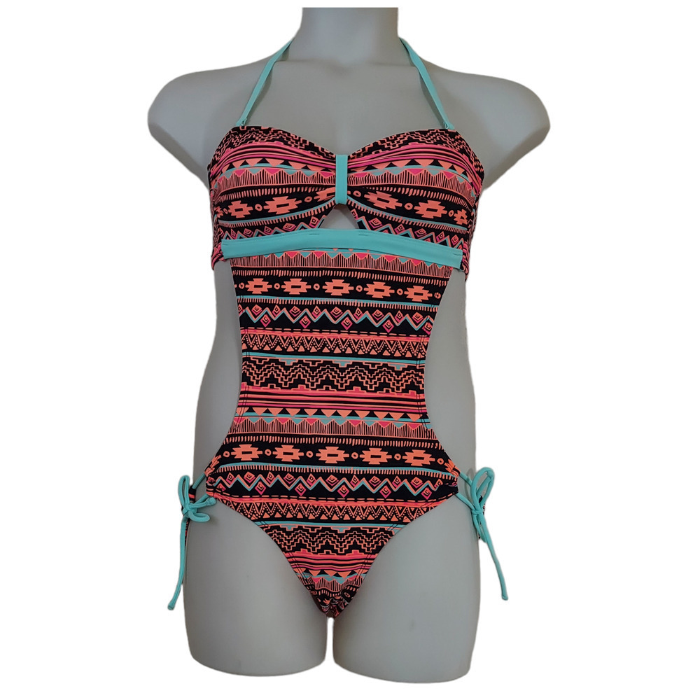 OP Women's Junior Size Aztec Print Halter Style Monokini Swimsuit - Picture 2 of 9